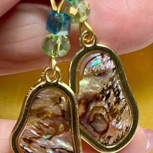 Abalone Slice Gold Earrings